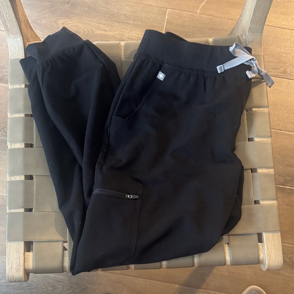 Figs Black Jogger Pants with Gray Drawstring